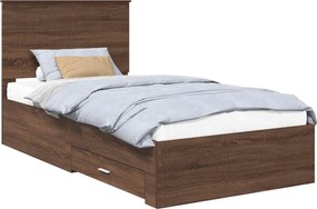 vidaXL Cadru de pat cu headboard Stejar marron și argintiu 90 x 200 cm
