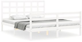 3193997 vidaXL Cadru de pat cu tăblie, alb, 160x200 cm, lemn masiv