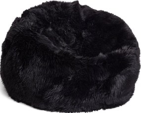 Puf rotund din blană naturală de oaie, negru, cu fir lung, 92 x Ø 93 cm, „Black L”