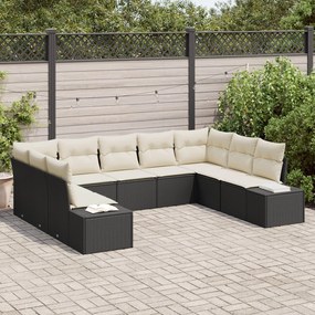 vidaXL Set de canapele pentru grădină cu pernă 9 pcs Negru Rattan poli