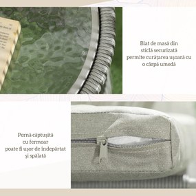 Outsunny Set Mobilier de Grădina cu 2 Scaune și Măsuță de Cafea cu Blat din Sticlă, Ø49x47 cm, Gri | Aosom Romania