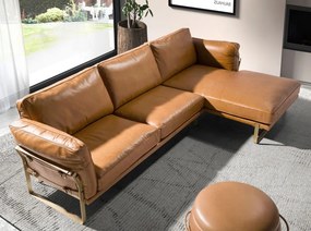 Coltar LUX design italian cu sezlong dreapta Cowhide camel
