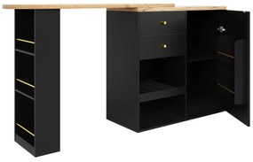 Masă de bar rotativă 360° cu 2 sertare și dulap cu ușă glisantă, Negru | Aosom Romania