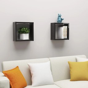 807019 vidaXL Rafturi de perete cub 2 buc. negru extralucios 30x15x30 cm