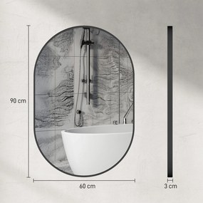 HOMCOM Oglindă pentru Baie cu Ramă din Aluminiu, 40x70 cm, Negru | Aosom Romania