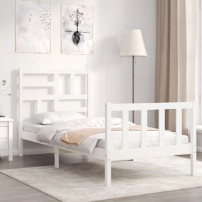 3193037 vidaXL Cadru de pat cu tăblie single mic, alb, lemn masiv