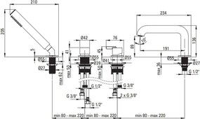 SILIA Baterie cu montaj pe cadă - 4 orificii cu set de dus BQS_D14M Finisaj: titan