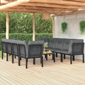 3187735 vidaXL Set mobilier de grădină, 9 piese, negru și gri, poliratan