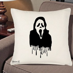 Perna Personalizata Halloween Ghostface Scream Picurand, 40x40 cm, Crem Reliefat, Husa Detasabila, Perna Inclusa, BEKZ®
