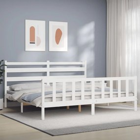 3192052 vidaXL Cadru de pat cu tăblie, alb, 180x200 cm, lemn masiv