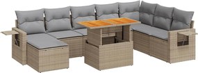 vidaXL Set canapele de grădină, 9 piese, cu perne, bej, poliratan