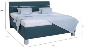 Pat tapițat ALIS 180x200 cm cu saltea și spațiu de depozitare, petrol