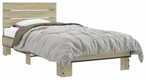 845748 vidaXL Cadru de pat, stejar sonoma, 75x190 cm, lemn prelucrat și metal