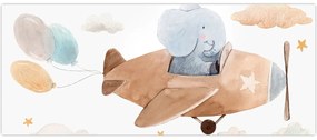 Tablou - Acuarelă elefant într-un avion (120x50 cm)