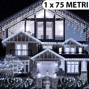 Instalație de Crăciun, franjuri cu flash, cu led tip țurțuri, fir gros, exterior, alb rece, 75 metri