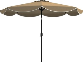 Outsunny Umbrelă Terasă Exterioară Ø2,7 m cu Înclinare Reglabilă 3 Poziții Manivelă și Volant Khaki | Aosom Romania