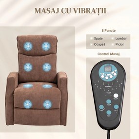 HOMCOM Fotoliu de Relaxare Electric cu 2 Telecomenzi, Suport pentru Picioare și 8 Puncte de Masaj, 74,5x87,5x110 cm, Maro | Aosom Romania