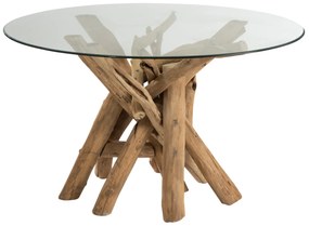Masa Round Branch, Lemn Sticla, Natural, 128x128x75 cm