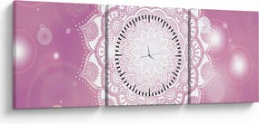 Tablou - Mandala pe fundal roz (cu ceas) (90x30 cm)