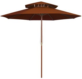 Umbrela de soare dubla, stalp din lemn, caramiziu, 270 cm Terracota