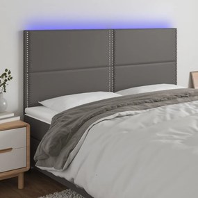 3122396 vidaXL Tăblie de pat cu LED, gri, 200x5x118/128 cm, piele ecologică