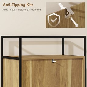 HOMCOM Comodă cu 4 Sertare, Raft Deschis, Oțel, Sticlă Securizată | Aosom Romania