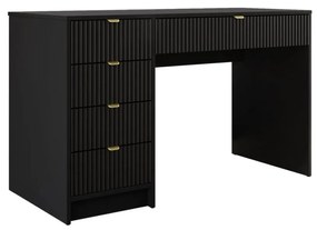 BIA4 - Birou 120 cm, masa de calculator cu 5 sertare, office - Alb / Negru / Crem cu Riflaje