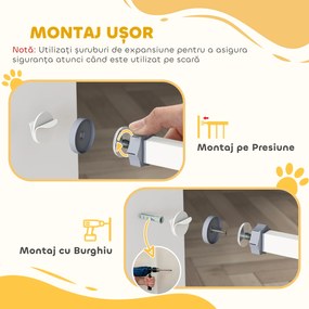 PawHut Poartă Extensibilă pentru Câini cu Montare prin Presiune, Barieră Închidere Automată și Extensie, 86x76.2 cm, Alb | Aosom Romania