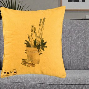 Perna Decorativa Butuci de Mesteacan Watercolor, 40x40 cm, Galben, Husa Detasabila, Perna Inclusa, BEKZ®