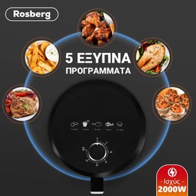 Friteuza cu aer cald AirFryer Rosberg R51980Y, 1200 W, 2.5 L, Timer, Pana la 200°C, Negru