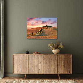 Tablou pe sticlă - Casa pe deal Toscana, Italia (70x50 cm)