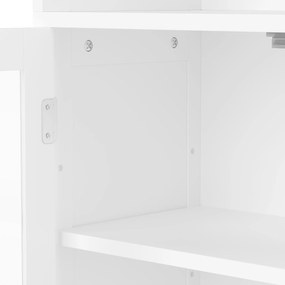 Dulap înalt pentru baie cu spațiu de depozitare, ușă de dulap din sticlă, rafturi ajustabile, 57,4x28,4x162,5 cm, Alb