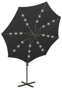 Umbrela suspendata cu stalp si LED-uri, negru, 300 cm Negru