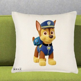 Perna Personalizata Chase PAW Patrol Albastru, 40x40 cm, Crem Reliefat, Husa Detasabila, Perna Inclusa, BEKZ®