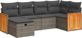vidaXL Set mobilier grădină cu perne, 6 piese, gri, poliratan