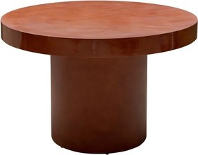 Masă dining rotundă din metal, roșu cărămiziu, 4–5 locuri, cu picior central cilindric, margine lăcuită, 70 x 120 cm, „Grenade”