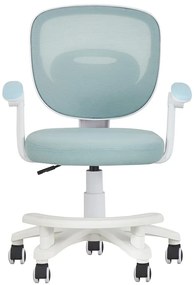 RESIGILAT- Scaun ergonomic pentru copii, spatar Mesh, cotiere rabatabile, inaltime reglabila, suport picioare reglabil, rotativ, Albastru deschis