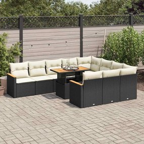 vidaXL Set canapele grădină cu perne 11 piese, negru, poliratan/acacia