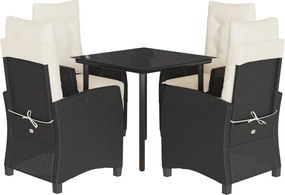 vidaXL Set mobilier de grădină cu perne, 5 piese, negru, poliratan