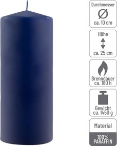 Set de lumânări în formă de pilon, 25 cm, Ø 10 cm, albastru,
