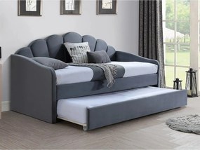 Pat BELLA 90x200, stofa catifelata gri - Bluvel 14, cu somiera si supr