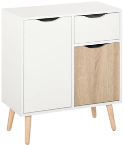 HOMCOM Bufet Mobilier de Depozitare Design scandinav 2 dulapuri sertar culisant Lemn Alb stejar deschis | Aosom Romania