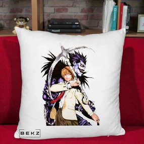 Perna Personalizata Death Note Light si Ryuk Duo, 40x40 cm, Alb Pufos, Husa Detasabila, Perna Inclusa, BEKZ®