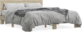 vidaXL Cadru de pat, stejar sonoma, 160x200cm, lemn prelucrat și metal