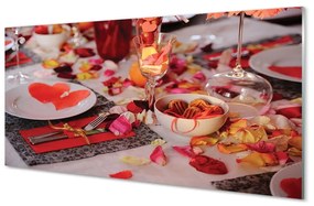 Tablouri pe sticlă Inima de petale de trandafir ochelari cină