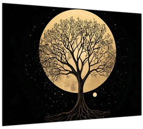 Tablou pe sticlă – Arbore în lună plină aurie I. (70x50 cm)