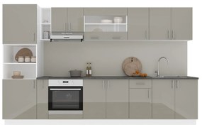 Set Bucatarie Karo V33, Gri Lucios/Alb, MDF, Blat Thermo 28 mm, L 340 cm