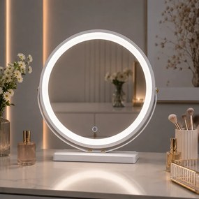 RESIGILAT- Oglindă Cosmetică LED Premium cu Control Touch și Rotire 360°, Alb