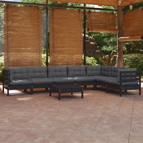 3096705 vidaXL Set mobilier de grădină cu perne 8 piese negru lemn masiv pin