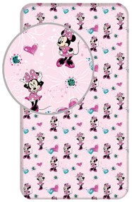 Cearceaf pentru copii roz din bumbac cu elastic 90x200 cm Minnie "Flowers" – Jerry Fabrics